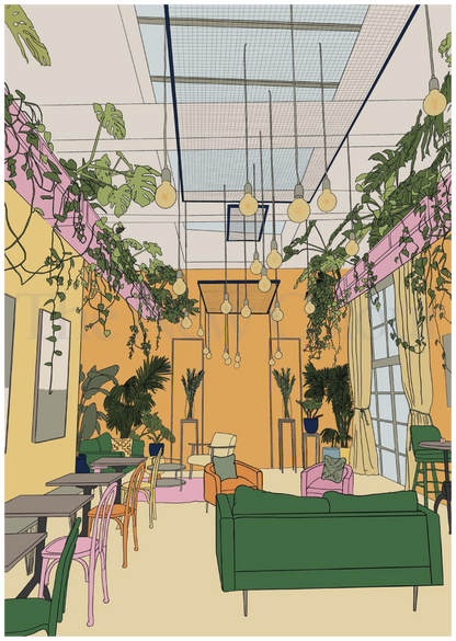 Hackney café, London, Art Print